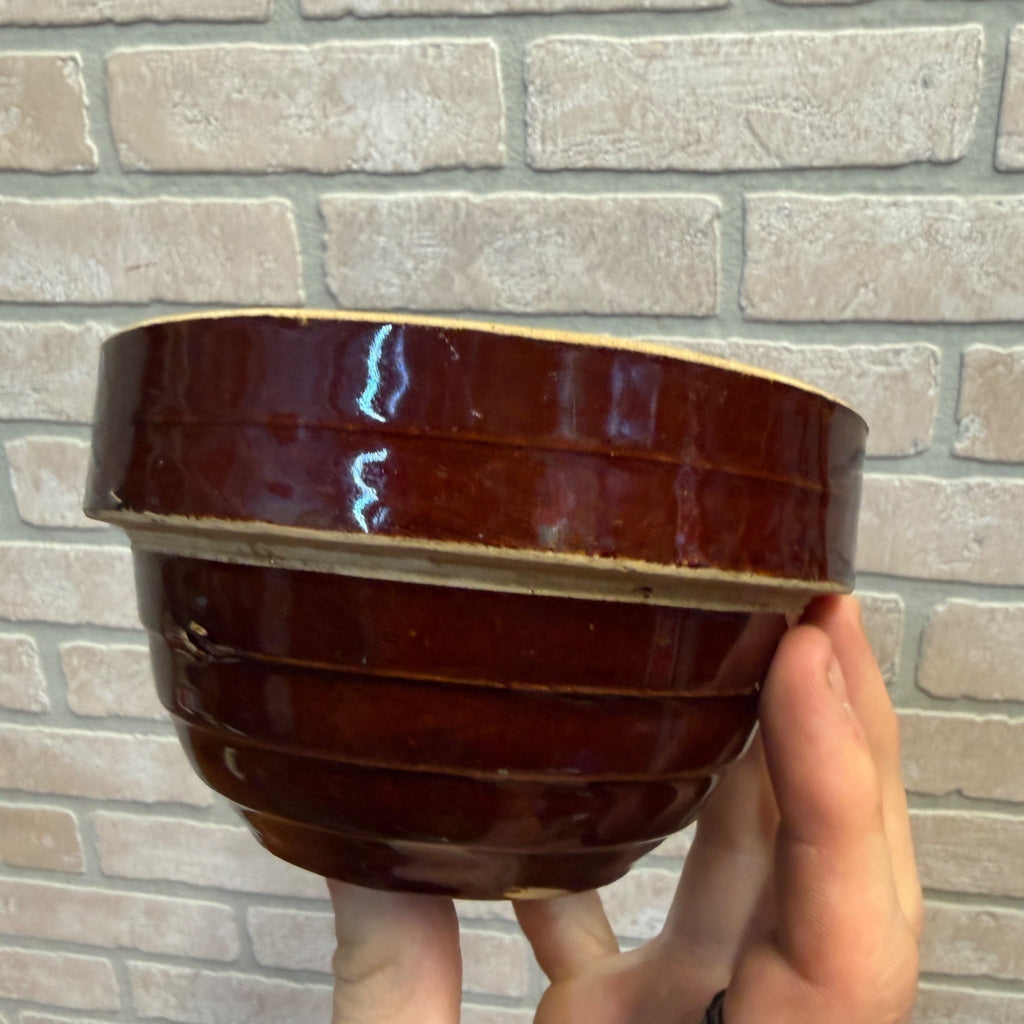 Vintage Rustic 5" Red-Brown Ceramic Bowl With Ribbed Design