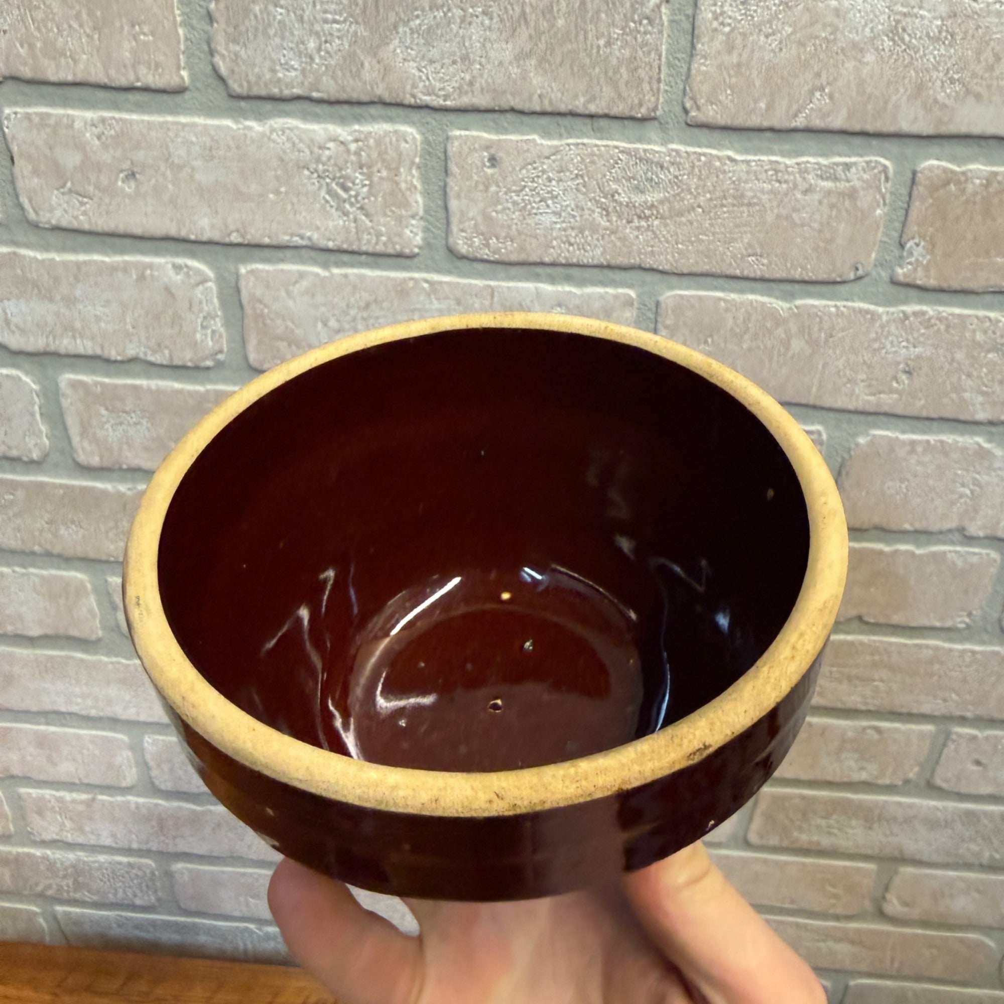 Vintage Rustic 5" Red-Brown Ceramic Bowl With Ribbed Design