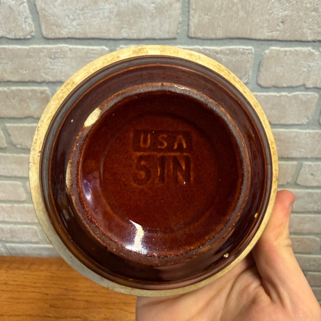 Vintage Rustic 5" Red-Brown Ceramic Bowl With Ribbed Design