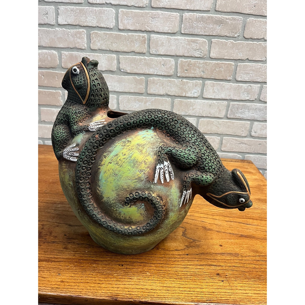RARE Vintage Jorge Wilmot Style Mexican Art Pottery Stoneware Iguana Vase