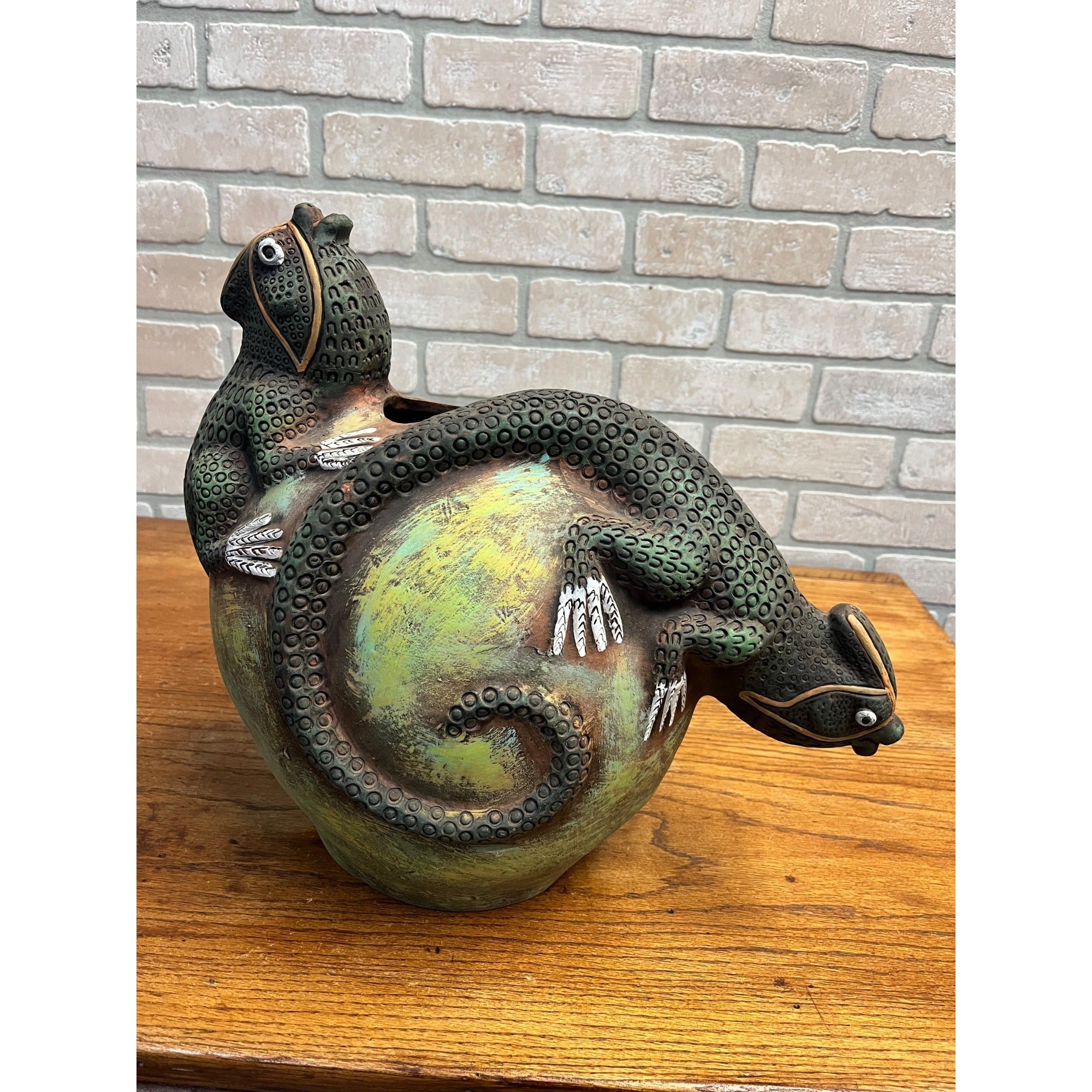 RARE Vintage Jorge Wilmot Style Mexican Art Pottery Stoneware Iguana Vase