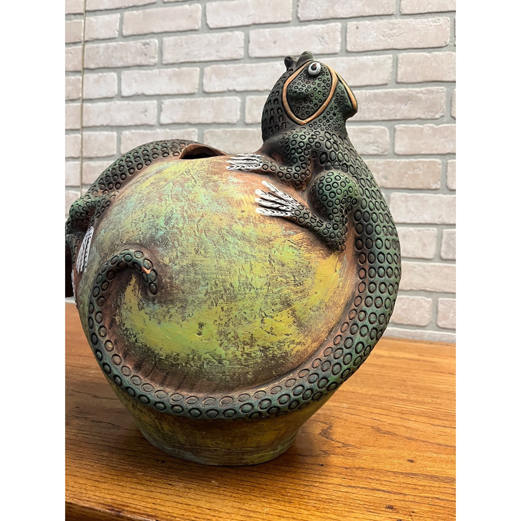 RARE Vintage Jorge Wilmot Style Mexican Art Pottery Stoneware Iguana Vase
