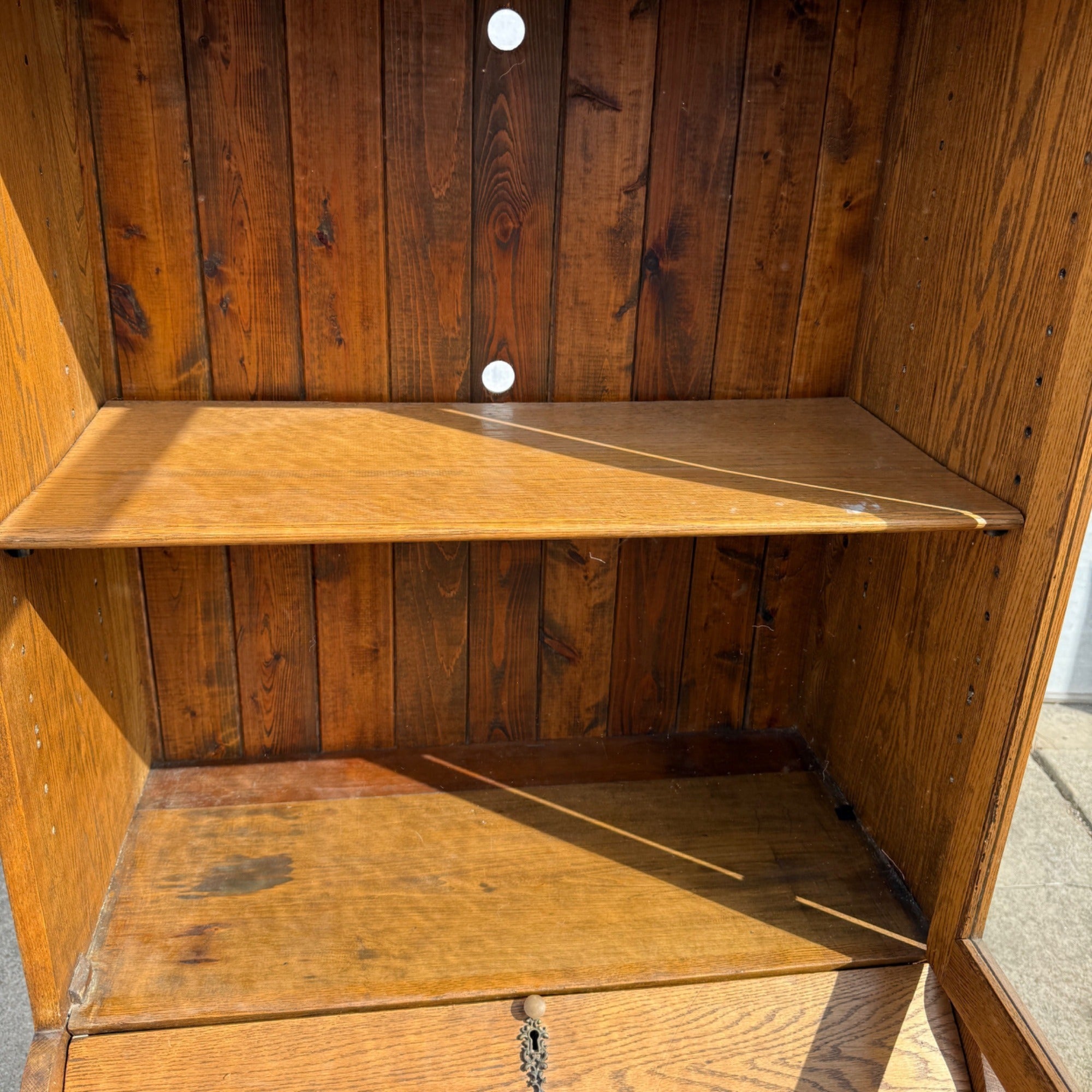 Antique Oak Wooden Secretary Cabinet Bookcase