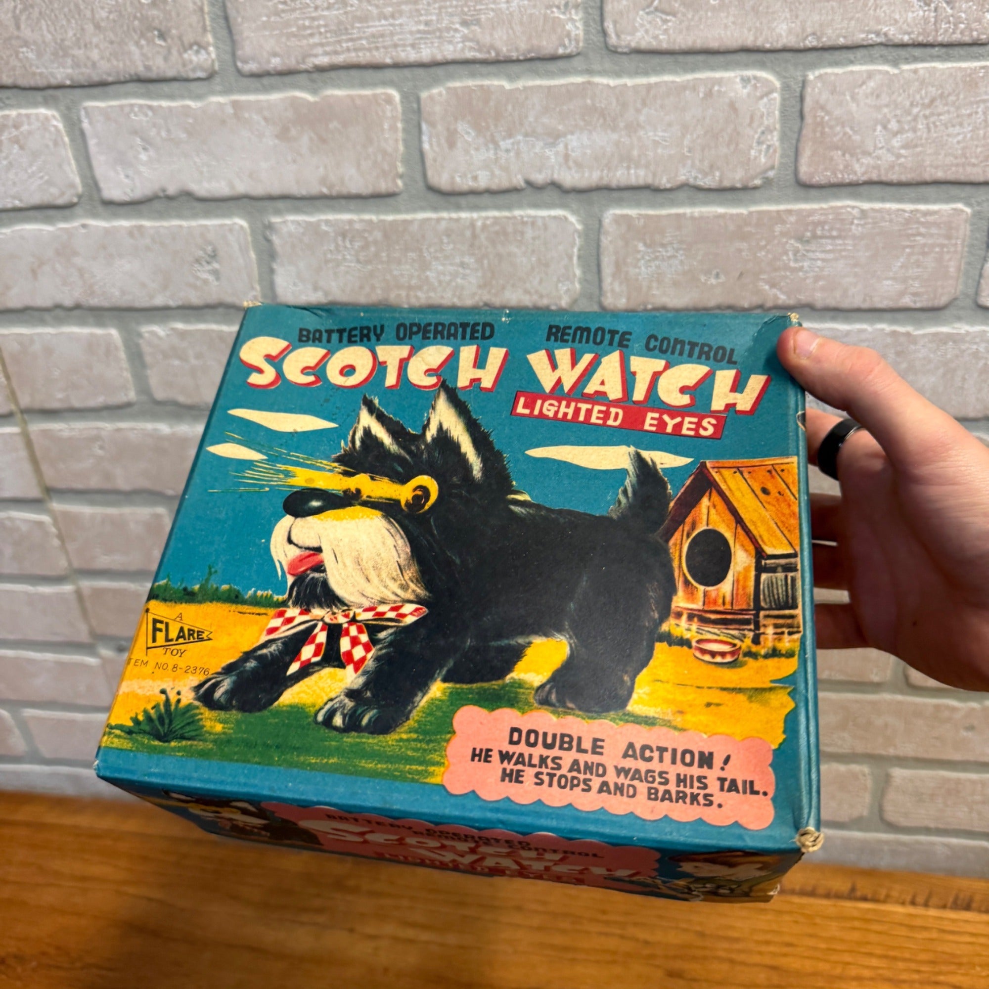 Vintage 1950's Battery Operated SCOTCH WATCH Lighted Eyes Dog Toy W/ Box