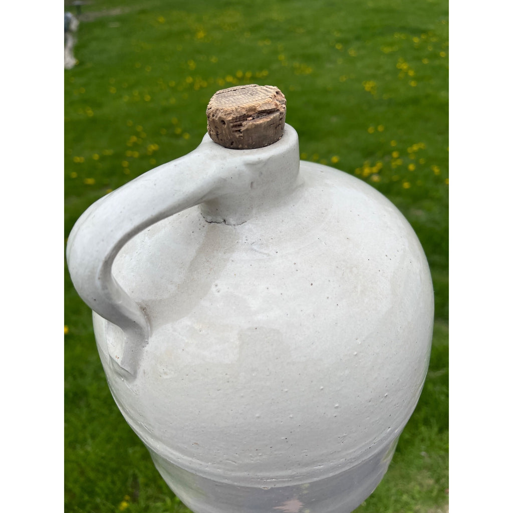Antique Stoneware White Zinc Glazed Whiskey Wine Jug Primitive Farmhouse Decor