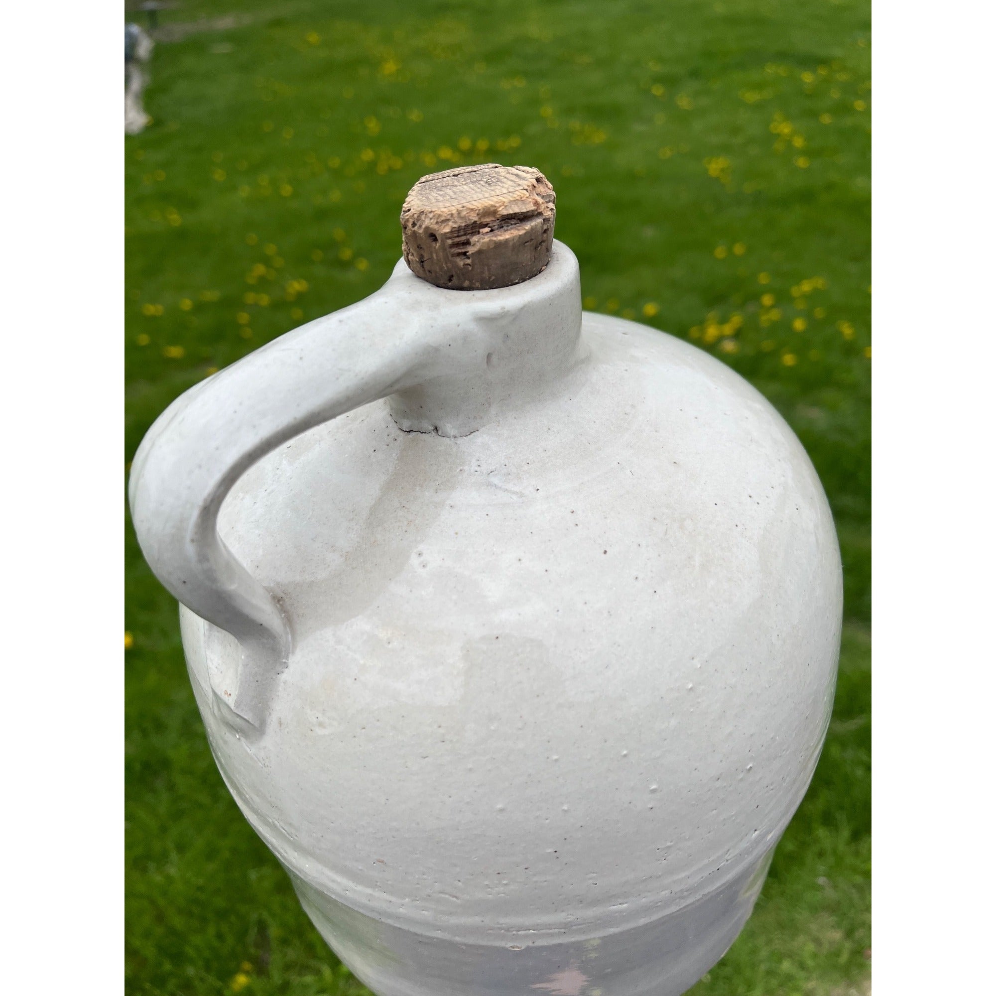 Antique Stoneware White Zinc Glazed Whiskey Wine Jug Primitive Farmhouse Decor