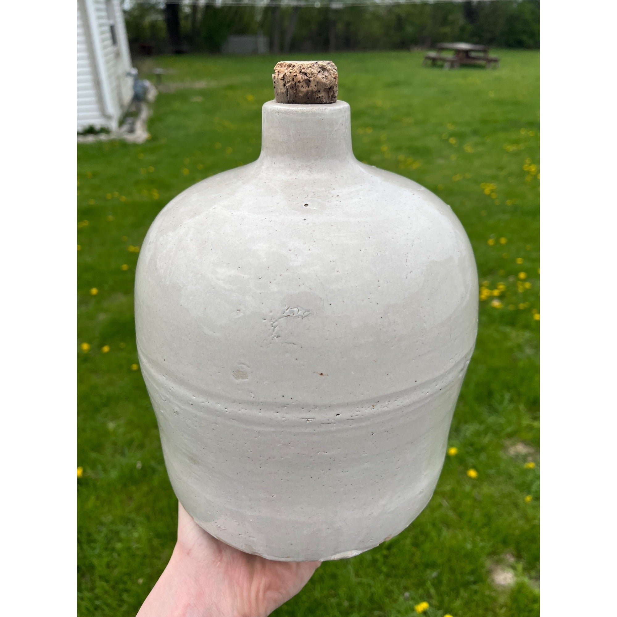 Antique Stoneware White Zinc Glazed Whiskey Wine Jug Primitive Farmhouse Decor