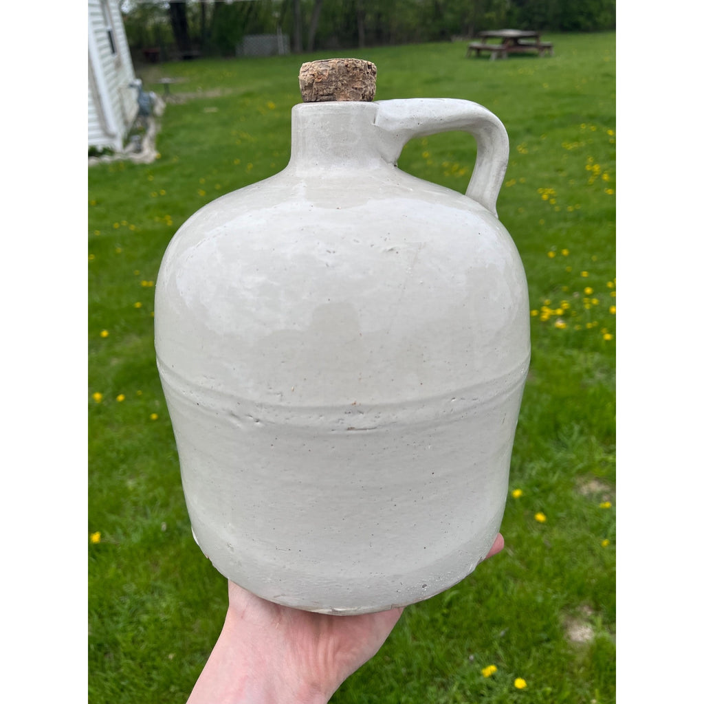 Antique Stoneware White Zinc Glazed Whiskey Wine Jug Primitive Farmhouse Decor