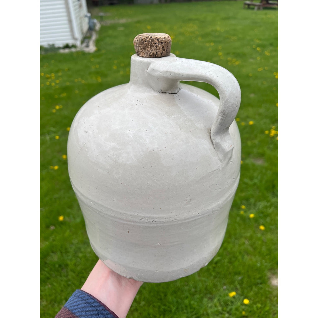 Antique Stoneware White Zinc Glazed Whiskey Wine Jug Primitive Farmhouse Decor