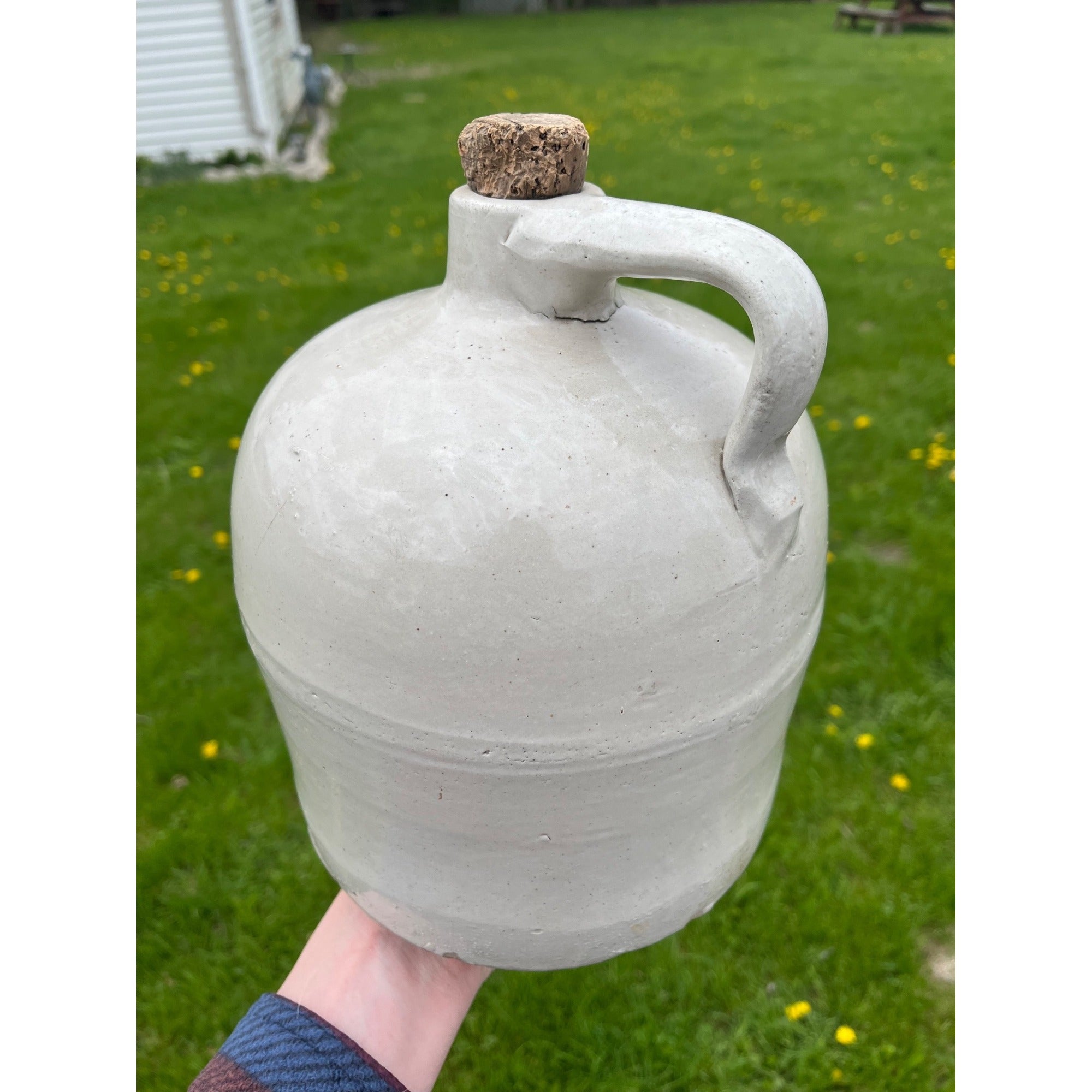 Antique Stoneware White Zinc Glazed Whiskey Wine Jug Primitive Farmhouse Decor