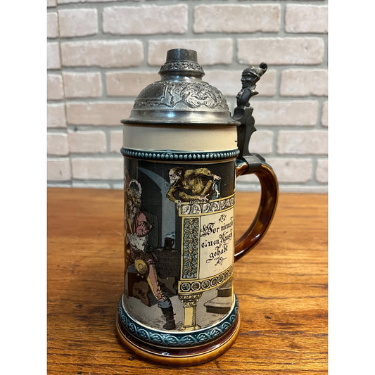 Mettlach Antique Vintage German Beer Stein 2271/1055 Pewter Lid 1/2L Old German