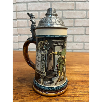 Mettlach Antique Vintage German Beer Stein 2271/1055 Pewter Lid 1/2L Old German