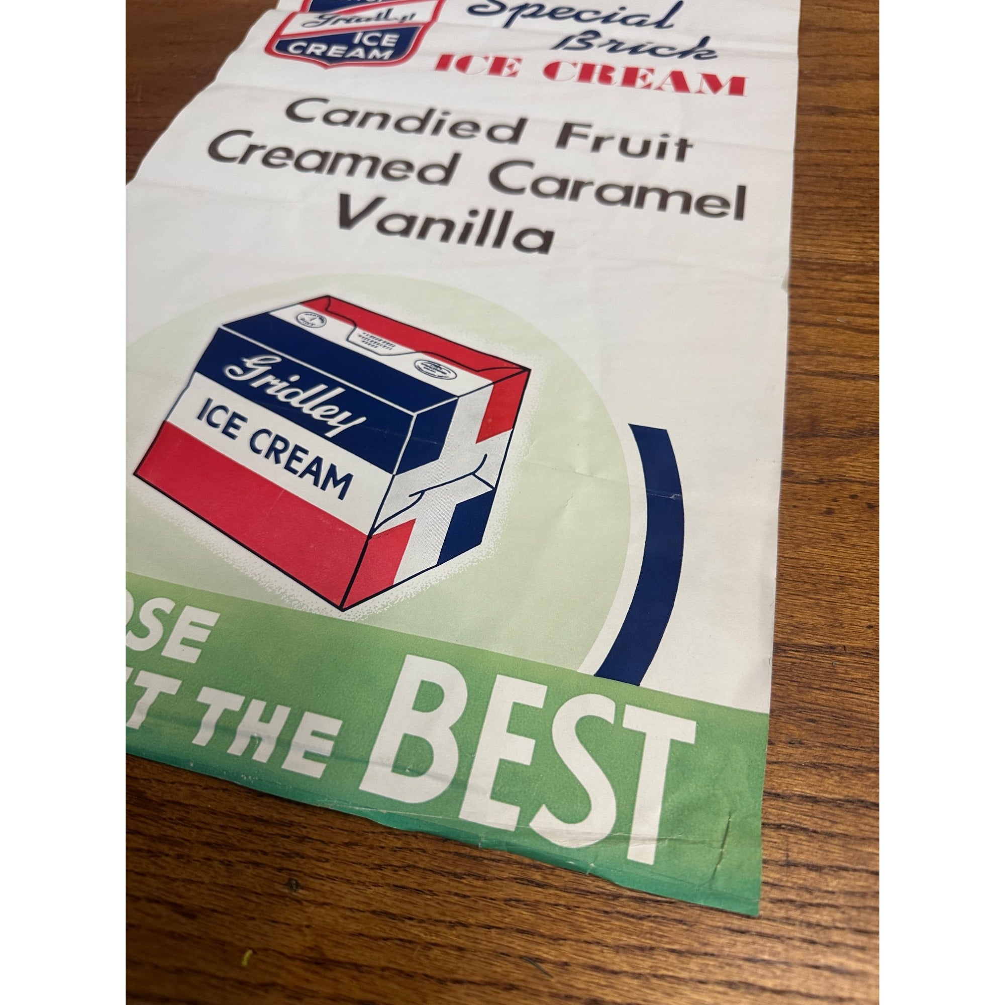 Vintage 1940s Gridley Dairy Co. Ice Cream Advertising Paper Sign Milwaukee Wis