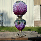 Antique Victorian Puffy Grape Cluster Parlor Table Oil Lamp