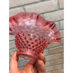 Vintage Fenton Cranberry & White Opalescent Hobnail Ruffled 7" Bowl Candy Dish