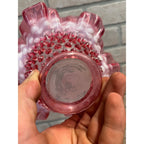 Vintage Fenton Cranberry & White Opalescent Hobnail Ruffled 7" Bowl Candy Dish