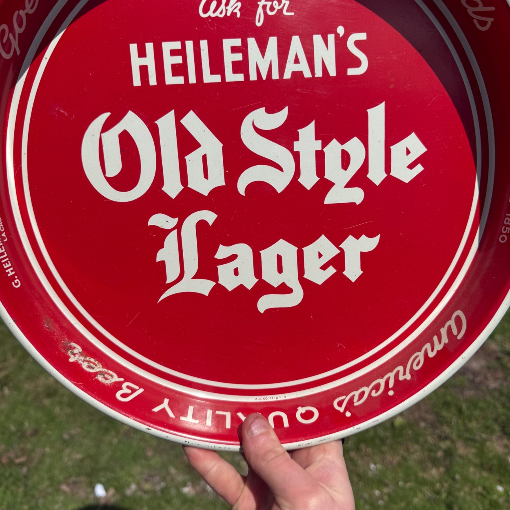 Vintage Ask for Heilemans Old Style Lager Beer Tray La Crosse Wisconsin Wis WI