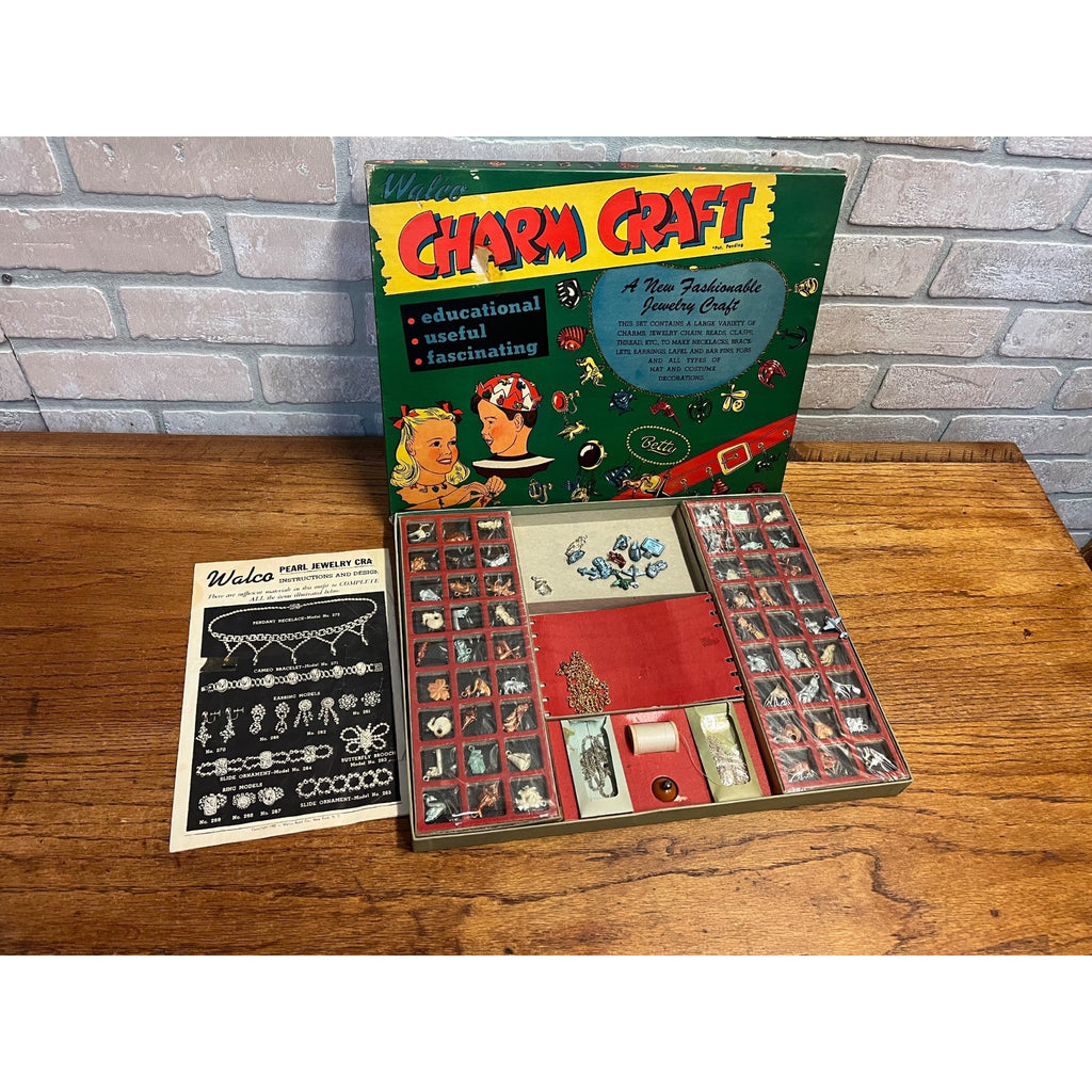 Vintage Children's Charm Craft Kit Jewelry Making Set Walco Bead Co. New York, NY 1952
