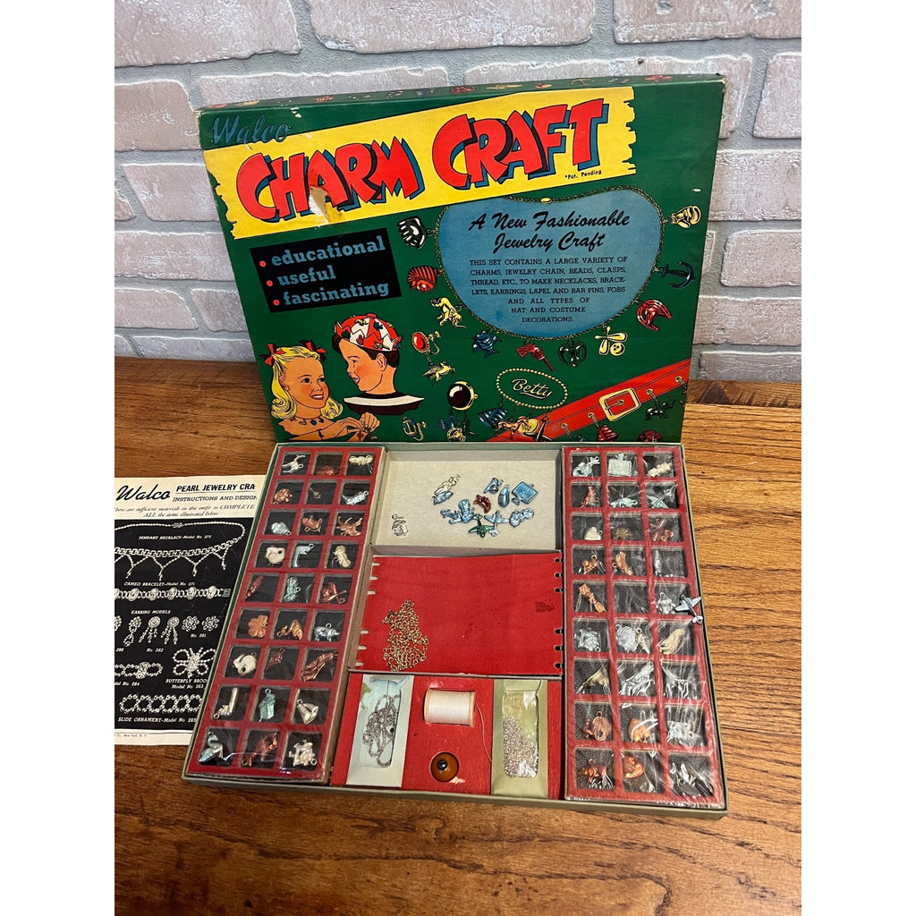 Vintage Children's Charm Craft Kit Jewelry Making Set Walco Bead Co. New York, NY 1952