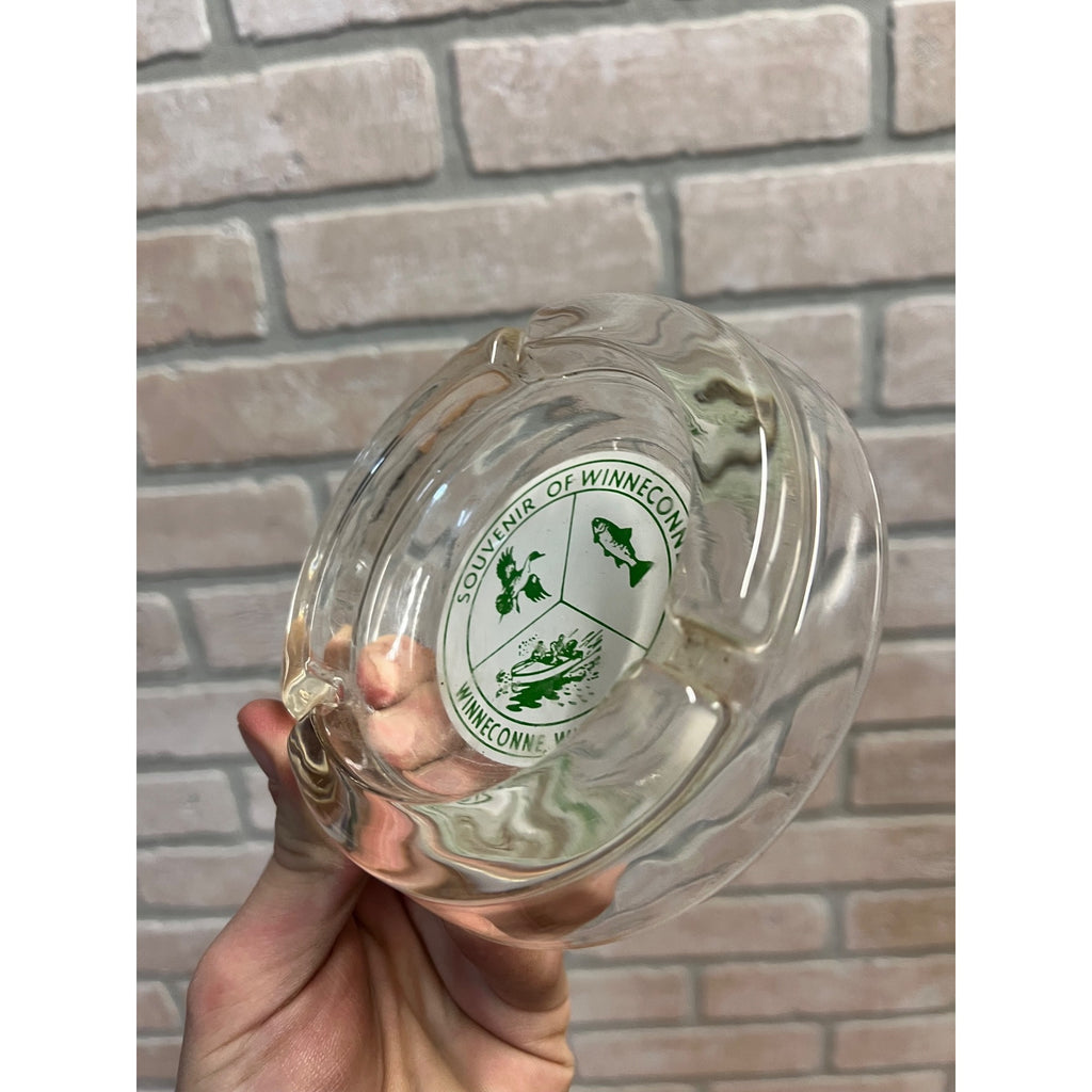 Vintage 1960s Winneconne Wisconsing Fishing Hunting Glass Souvenir Ashtray