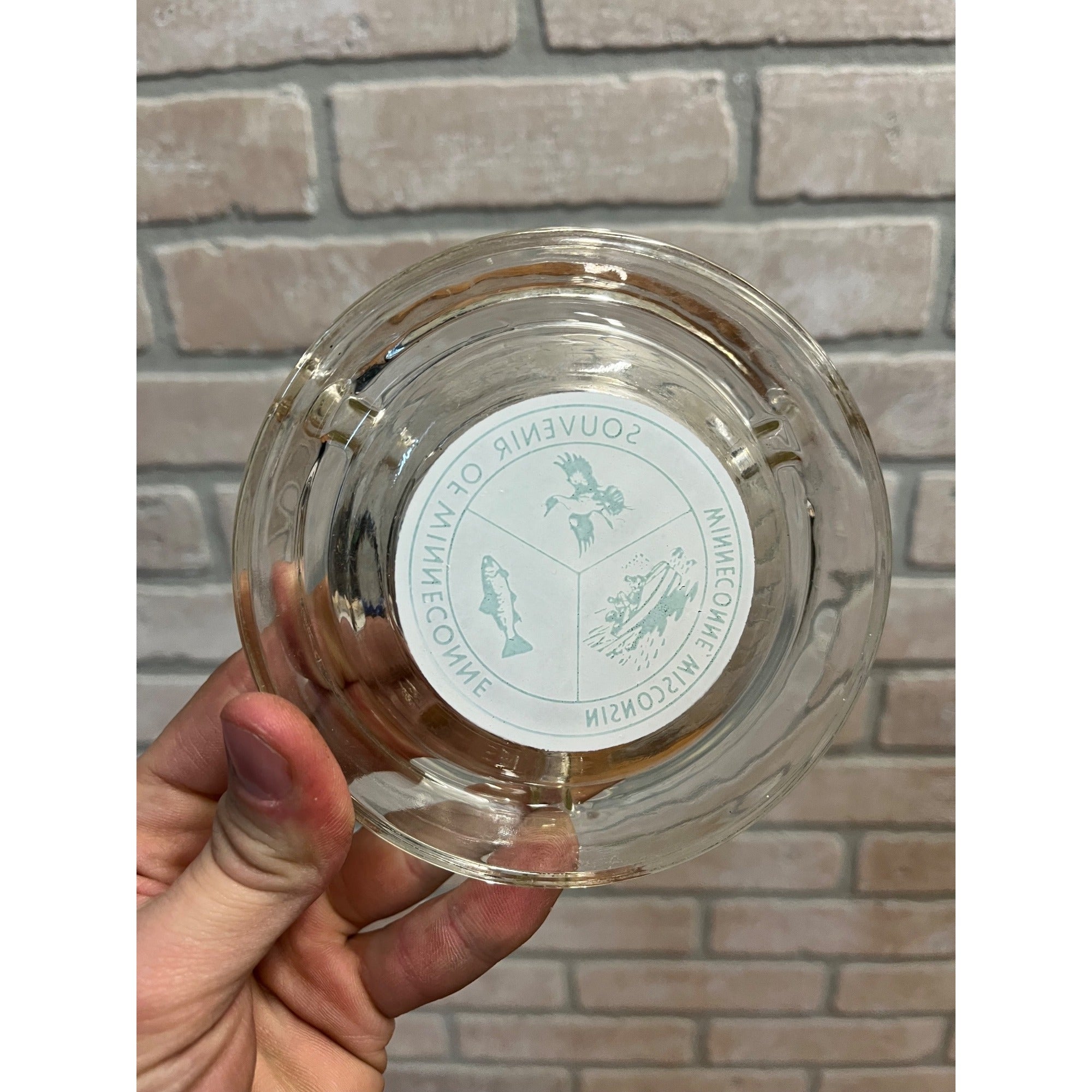 Vintage 1960s Winneconne Wisconsing Fishing Hunting Glass Souvenir Ashtray