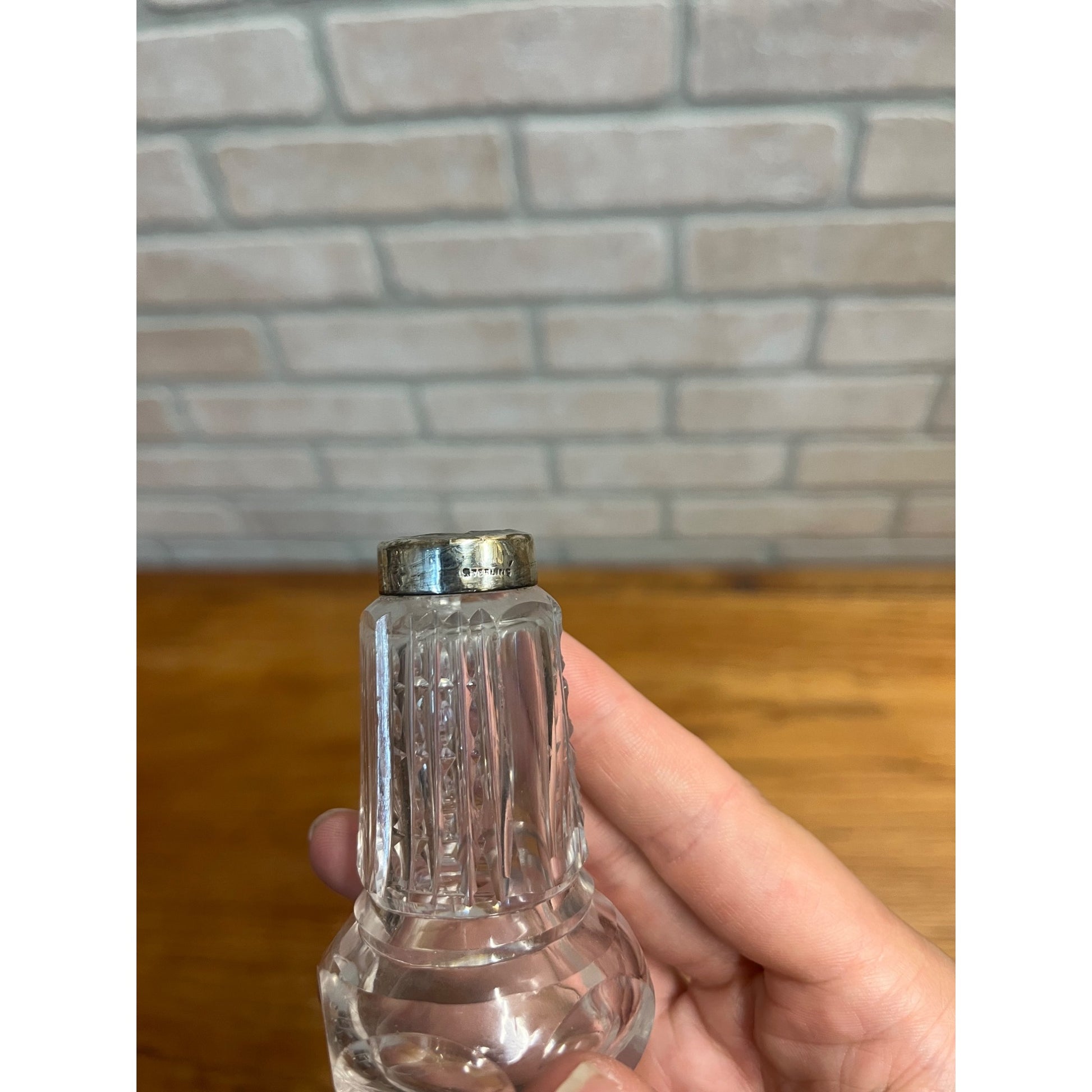 Vintage Cut Glass & Sterling Silver Cap Salt & Pepper Shakers Ornate Victorian