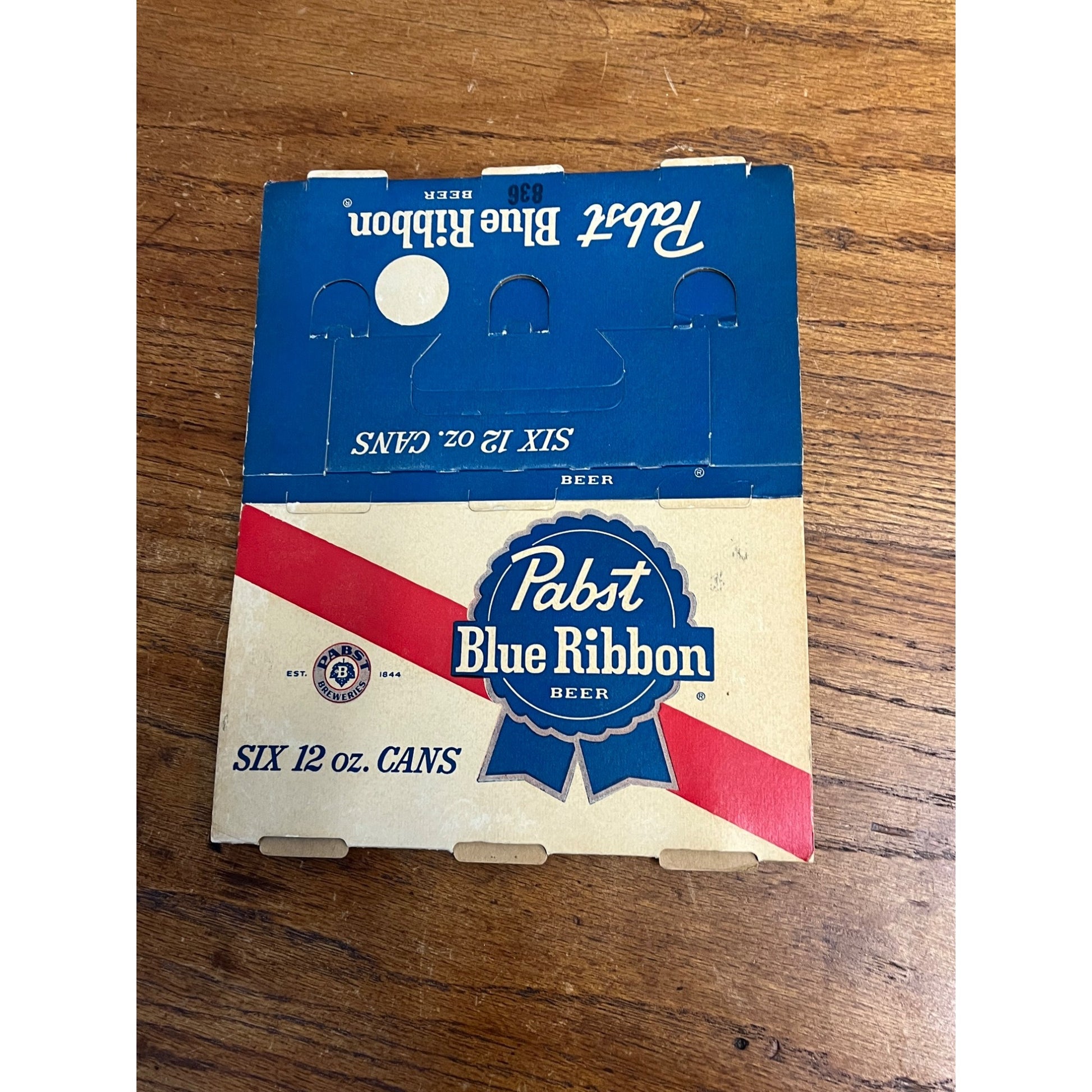 Vintage Pabst Blue Ribbon Beer Flat Top 12oz Beer Can 6-Pack Cardboard Case