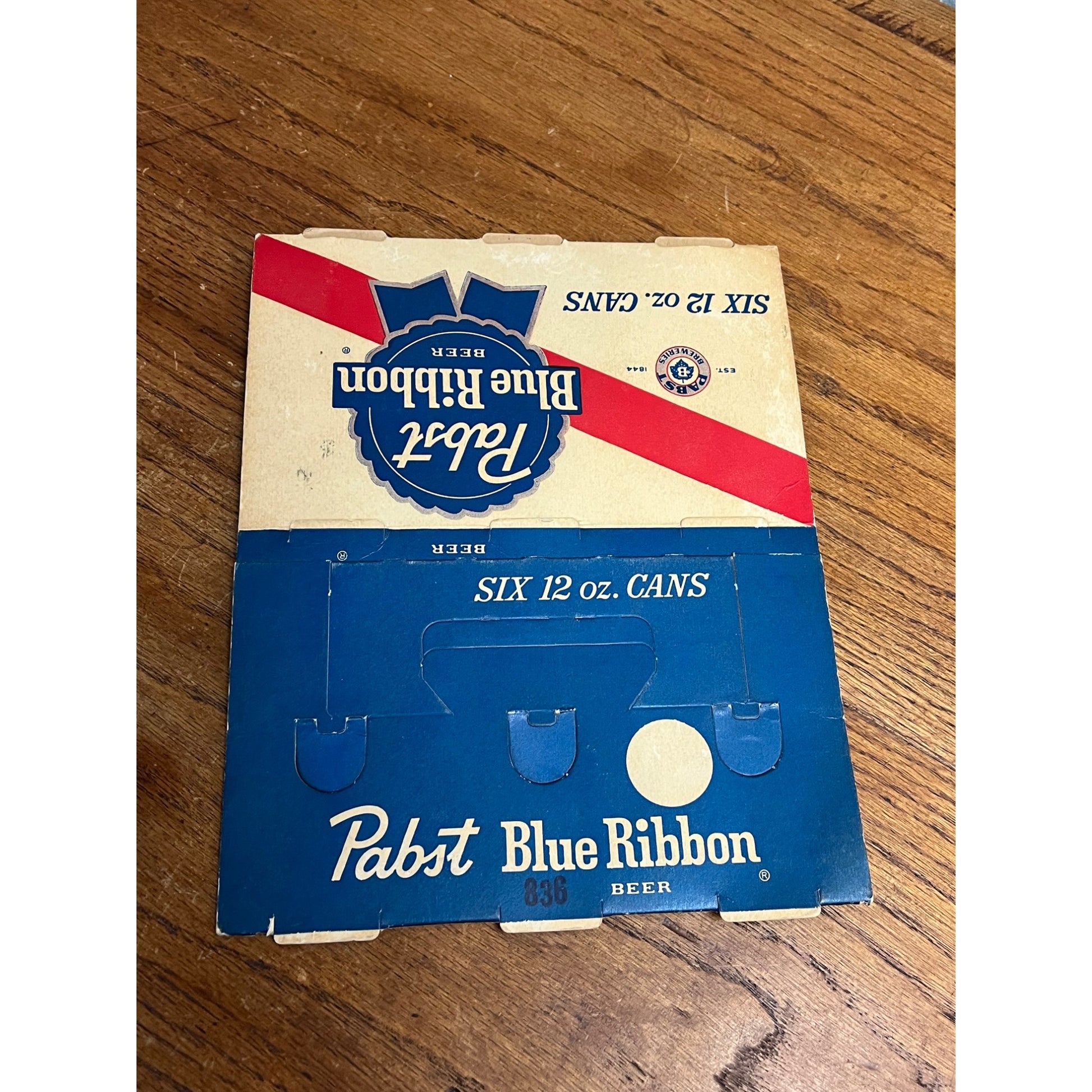 Vintage Pabst Blue Ribbon Beer Flat Top 12oz Beer Can 6-Pack Cardboard Case