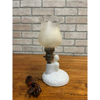 Vintage Art Nouveau Deco White Glass Lady Flowing Dress Electric Table Lamp