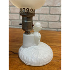 Vintage Art Nouveau Deco White Glass Lady Flowing Dress Electric Table Lamp