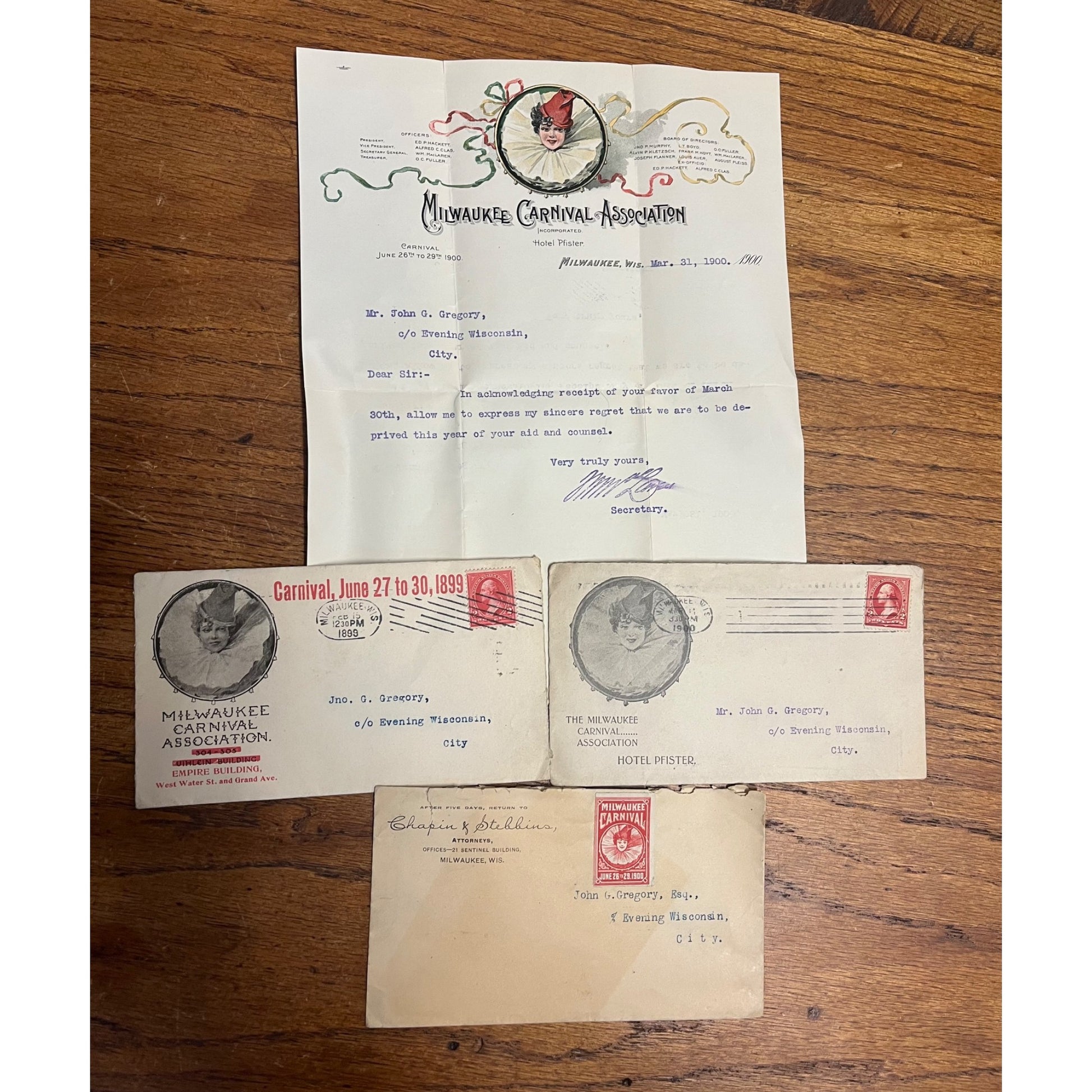 RARE Vintage Milwaukee Carnival Association Art Nouveau 1900 Stamp, Letters ++