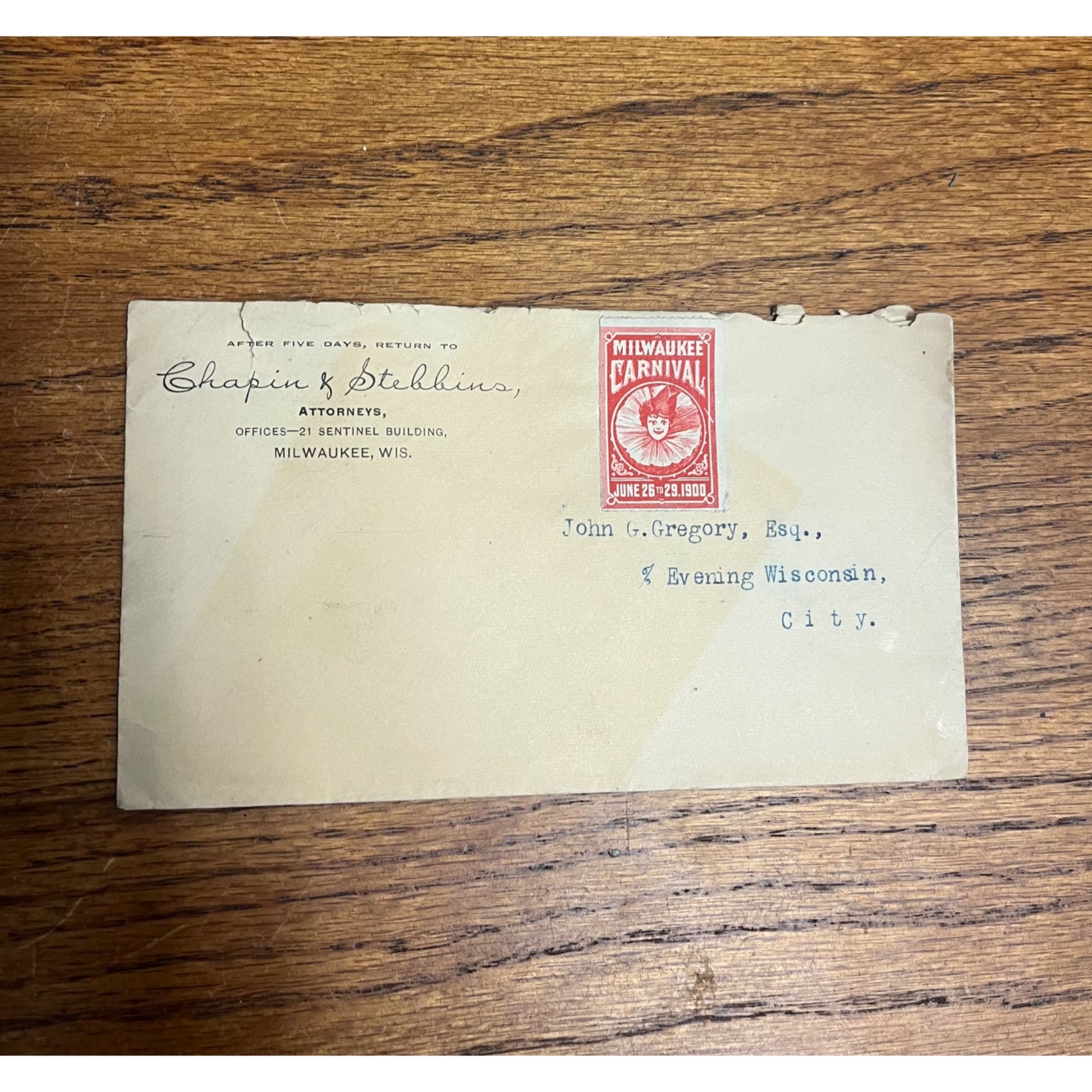 RARE Vintage Milwaukee Carnival Association Art Nouveau 1900 Stamp, Letters ++