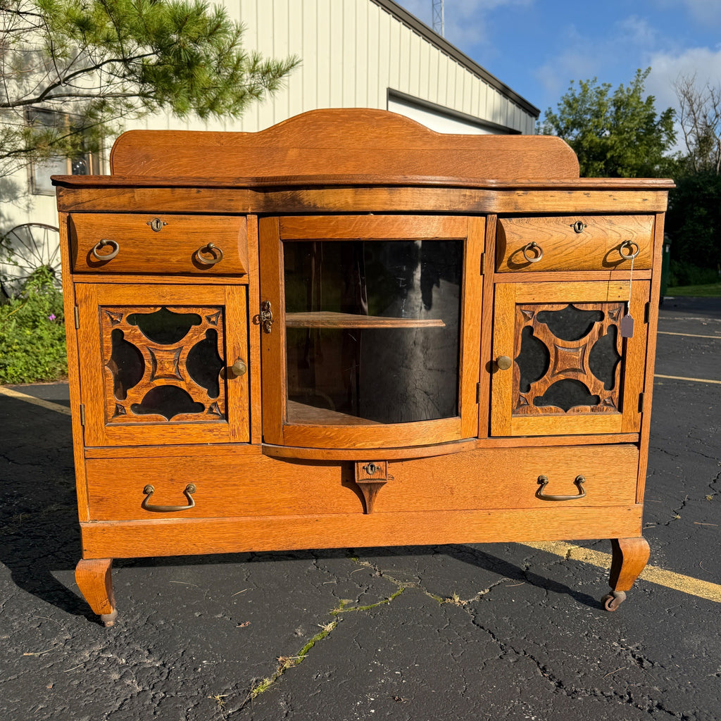 Antique Oak Buffet Sideboard Credenza Table 1940s Art Deco