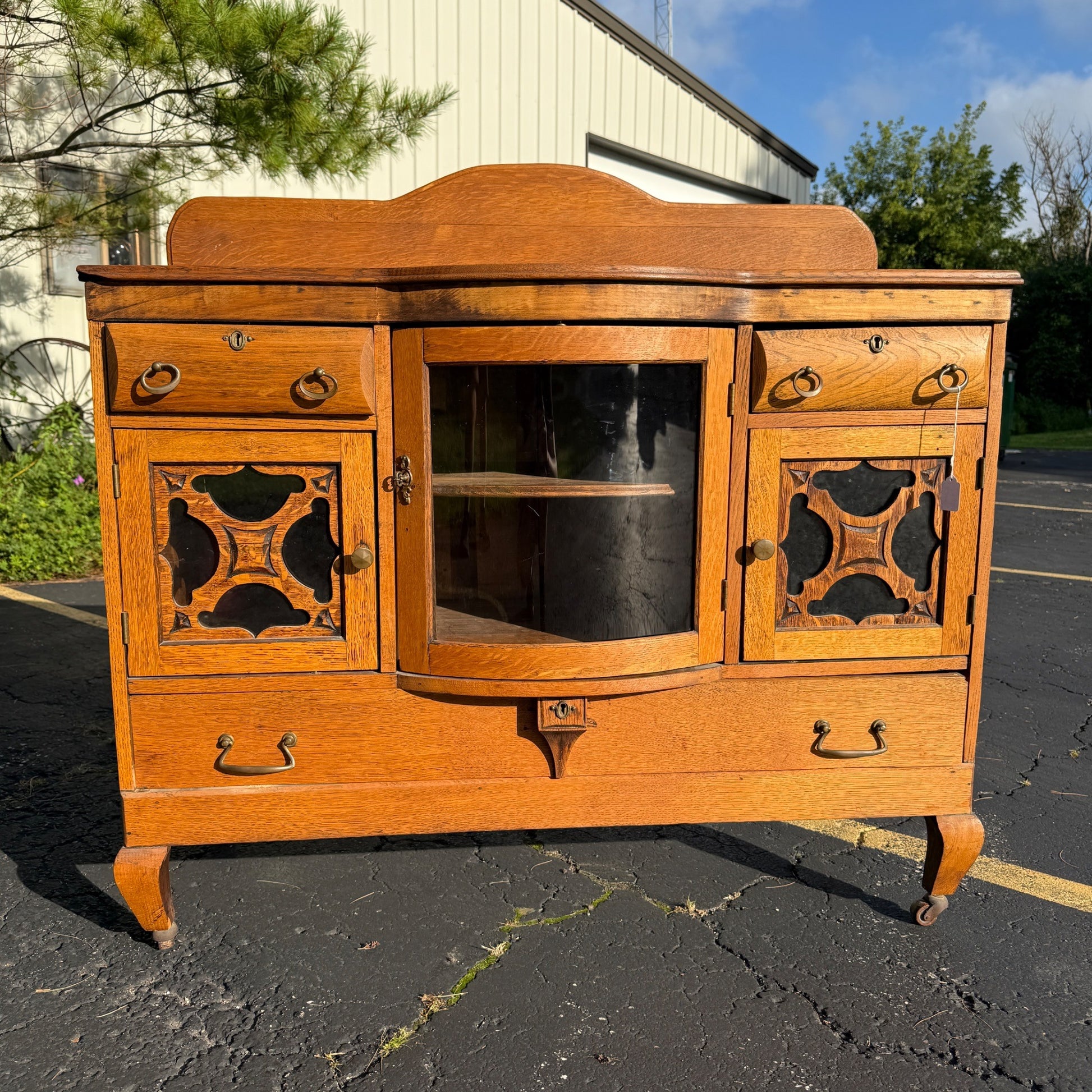 Antique Oak Buffet Sideboard Credenza Table 1940s Art Deco