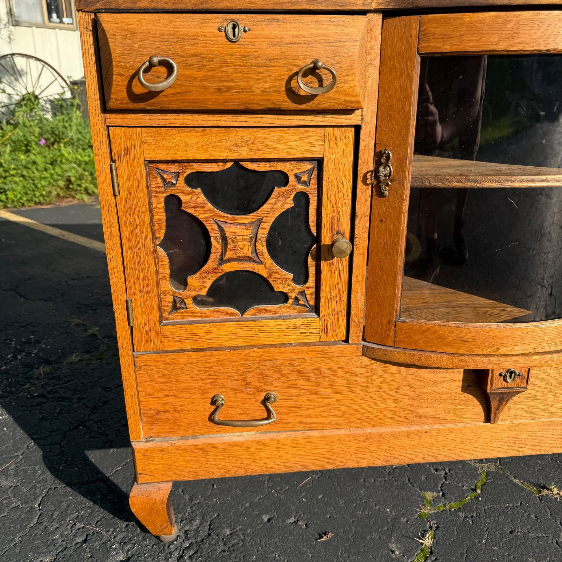 Antique Oak Buffet Sideboard Credenza Table 1940s Art Deco