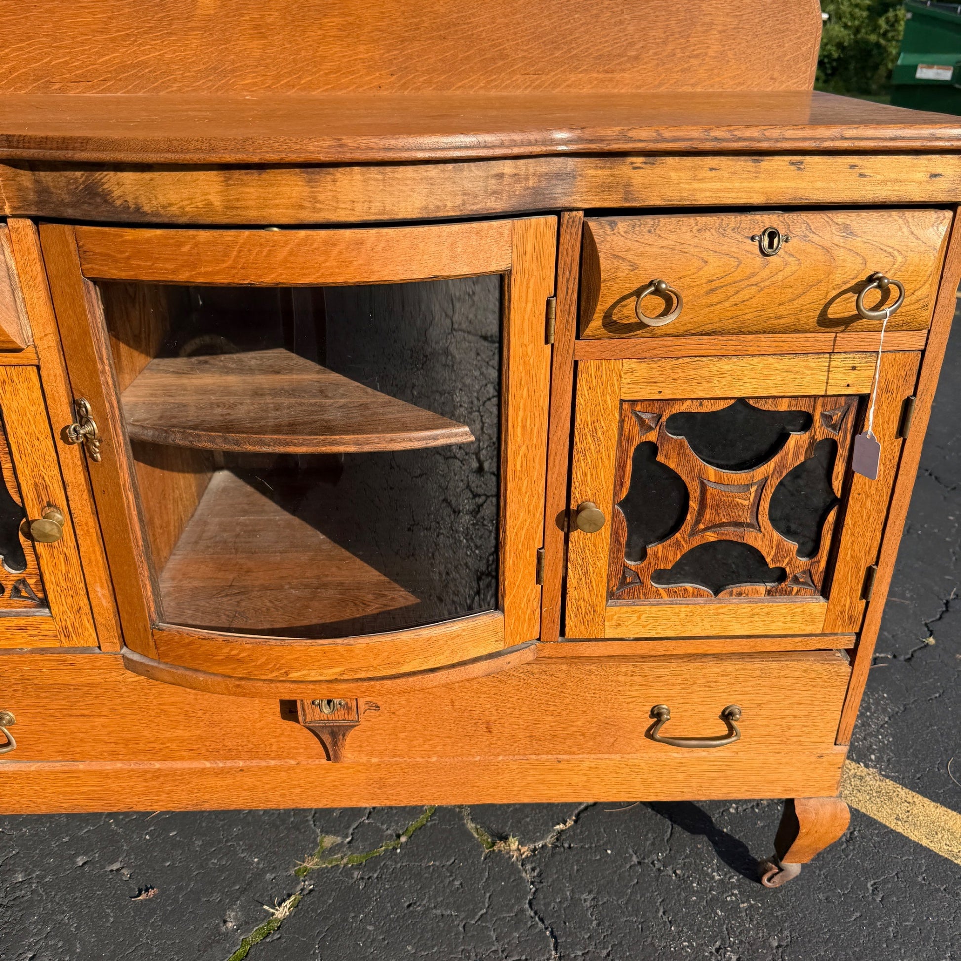 Antique Oak Buffet Sideboard Credenza Table 1940s Art Deco