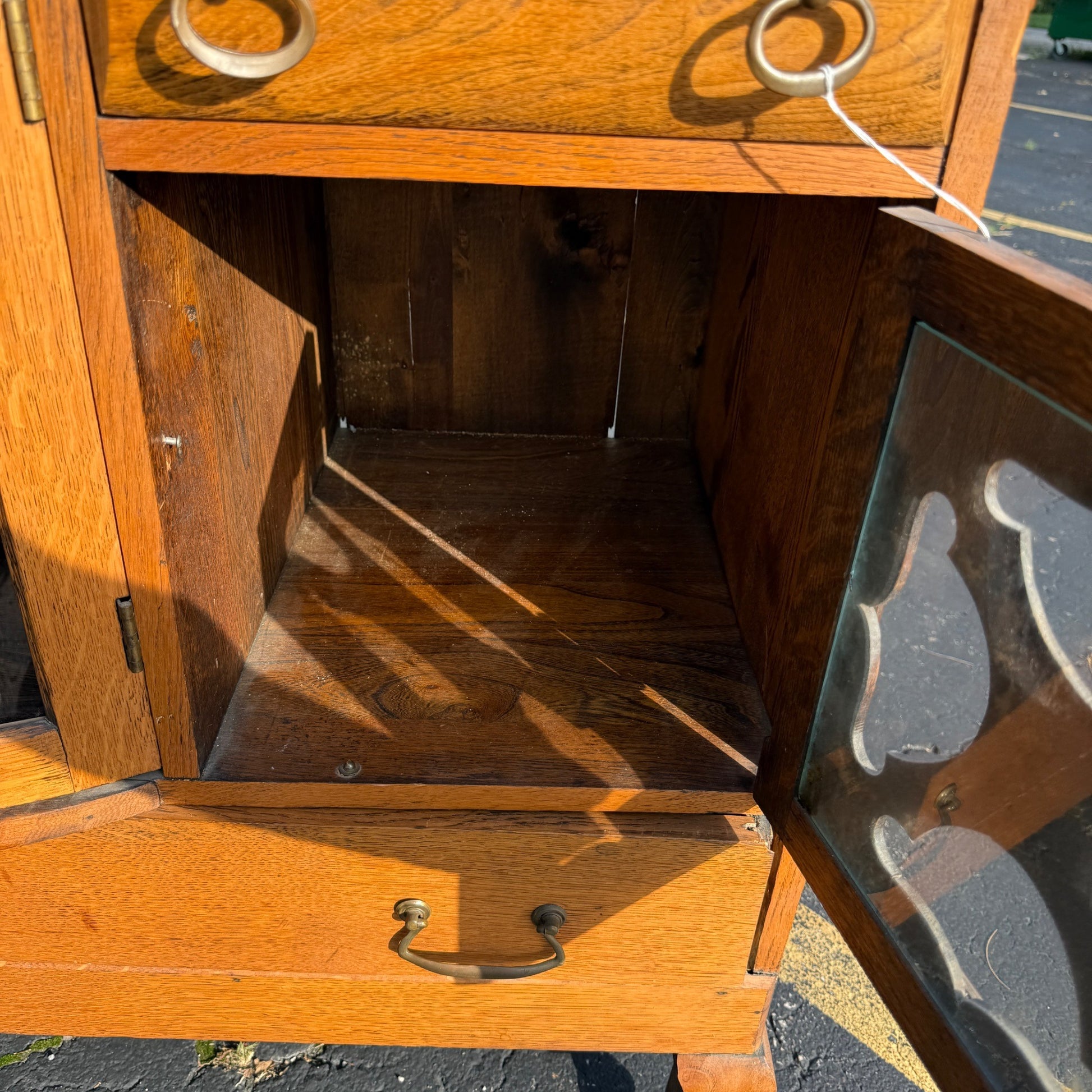 Antique Oak Buffet Sideboard Credenza Table 1940s Art Deco
