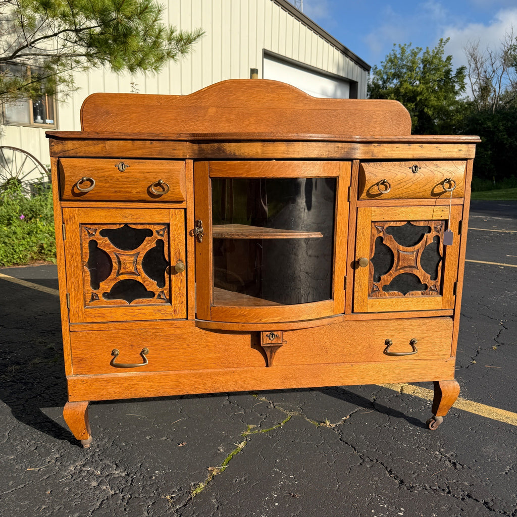 Antique Oak Buffet Sideboard Credenza Table 1940s Art Deco
