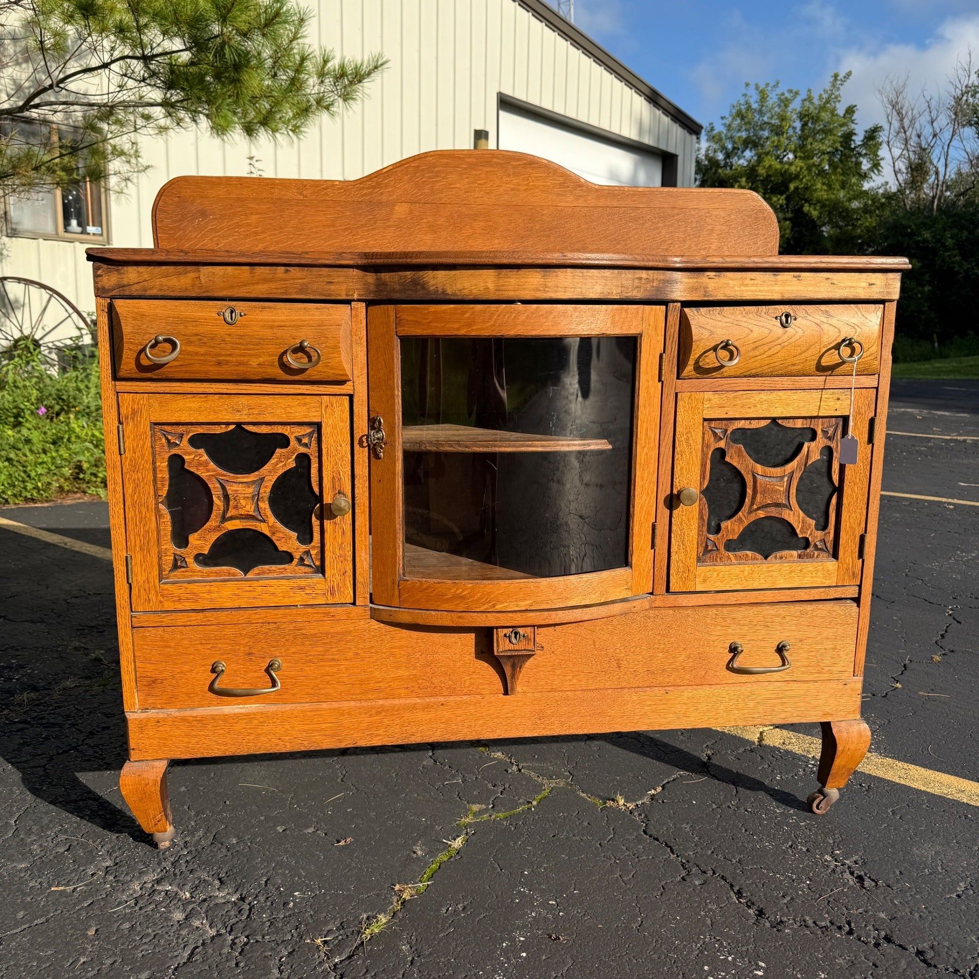 Antique Oak Buffet Sideboard Credenza Table 1940s Art Deco
