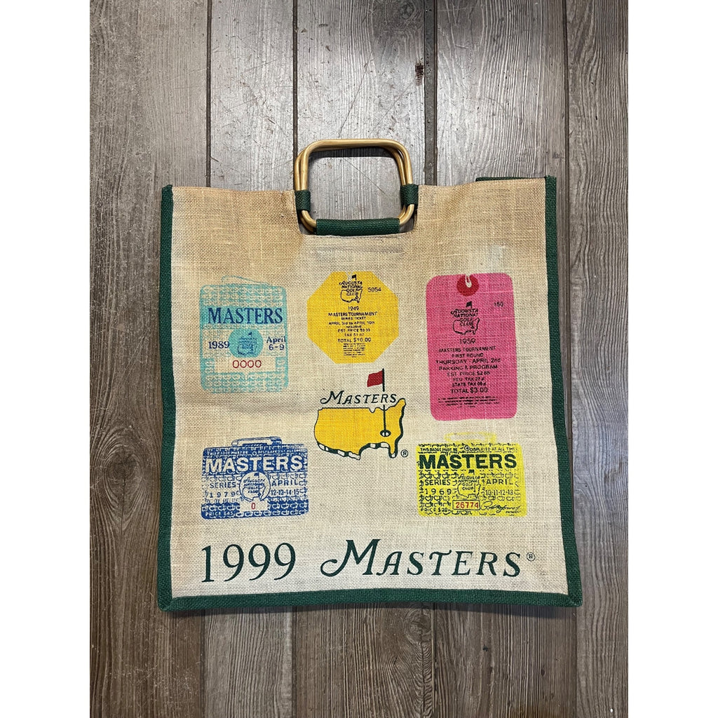 The Masters 1999 Augusta Golf Souvenir Tote Bag Jute Bamboo Handles Vintage PGA