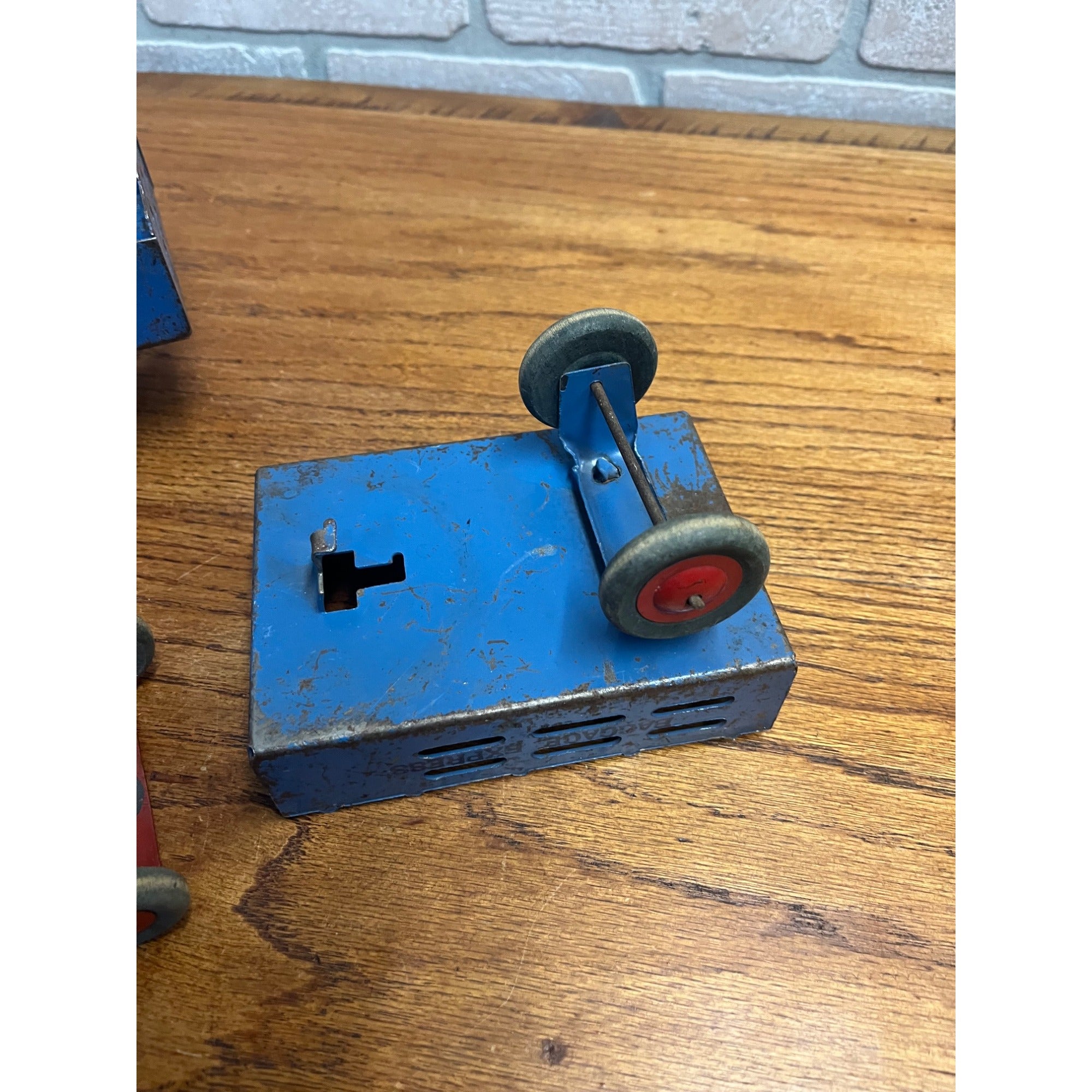 Vintage Marx Wyandotte Pressed Steel Toy Stake Truck + Baggage Express Trailer