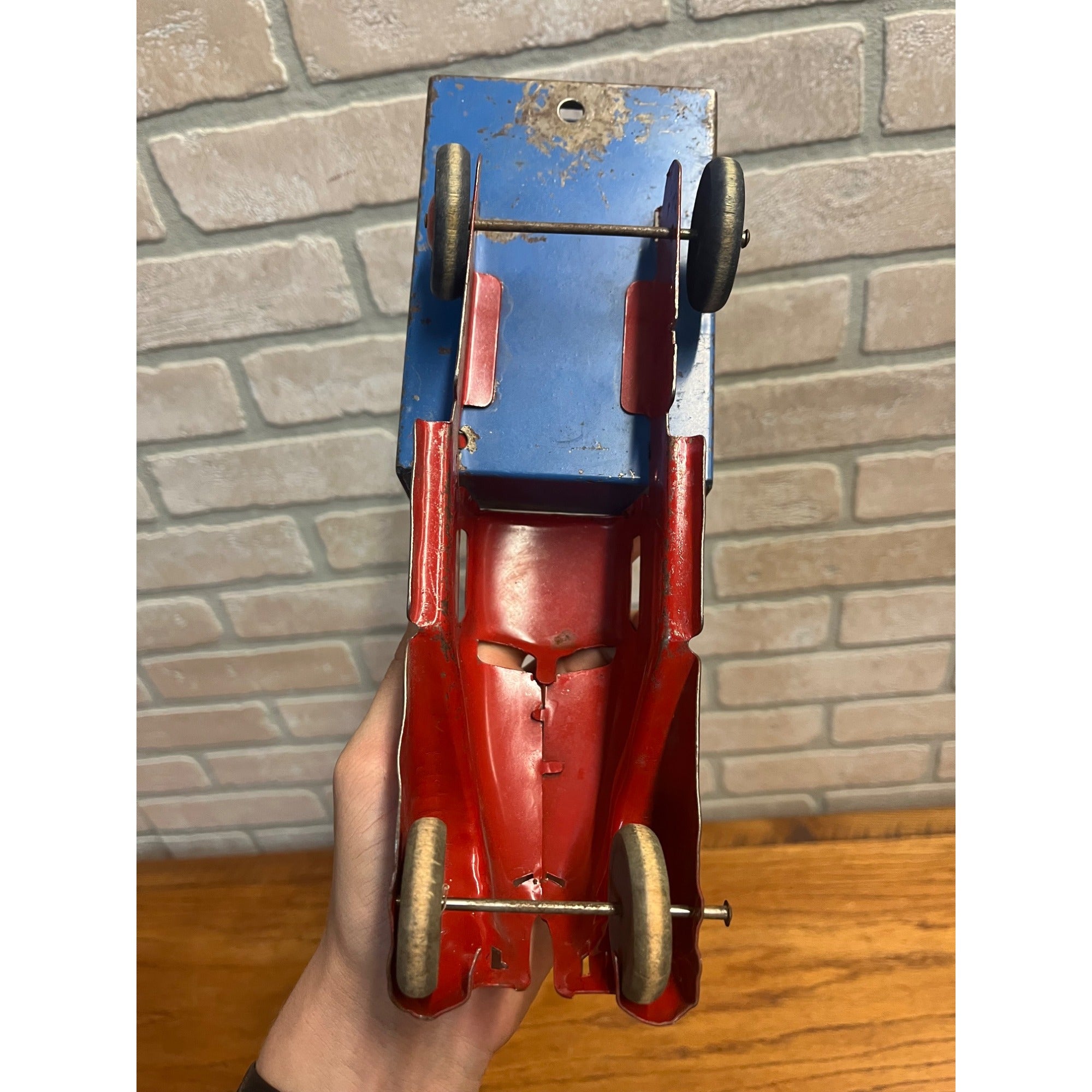 Vintage Marx Wyandotte Pressed Steel Toy Stake Truck + Baggage Express Trailer