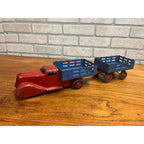 Vintage Marx Wyandotte Pressed Steel Toy Stake Truck + Baggage Express Trailer