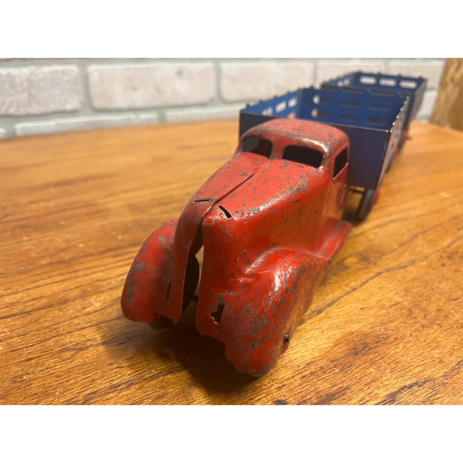 Vintage Marx Wyandotte Pressed Steel Toy Stake Truck + Baggage Express Trailer