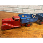 Vintage Marx Wyandotte Pressed Steel Toy Stake Truck + Baggage Express Trailer