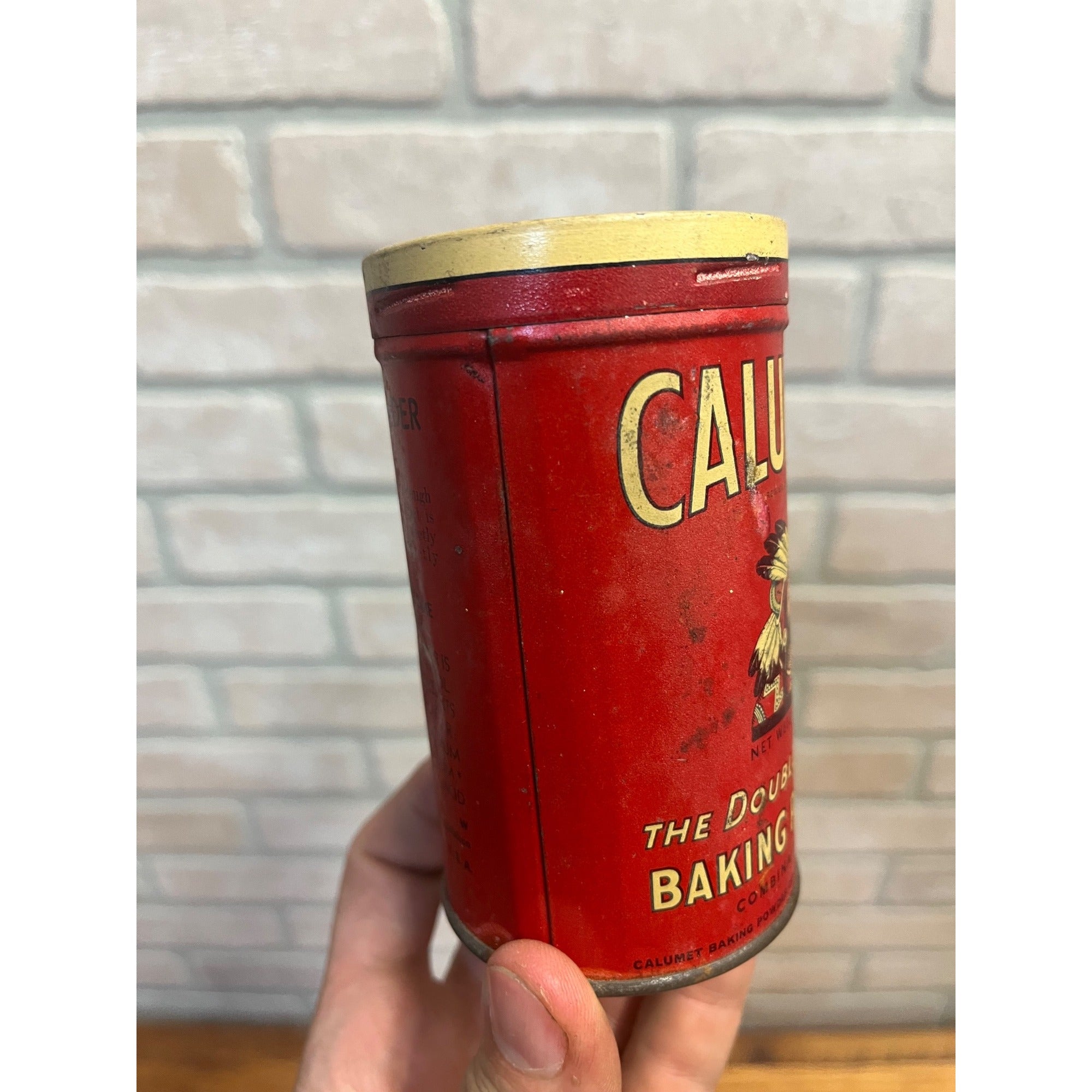 Vintage 1930s Calumet Baking Powder Tin Advertising Can Kitchen Decor Early Indian Logo