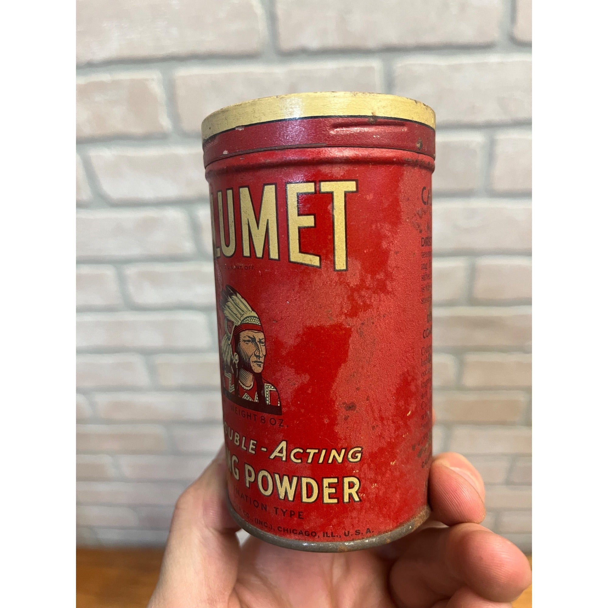 Vintage 1930s Calumet Baking Powder Tin Advertising Can Kitchen Decor Early Indian Logo