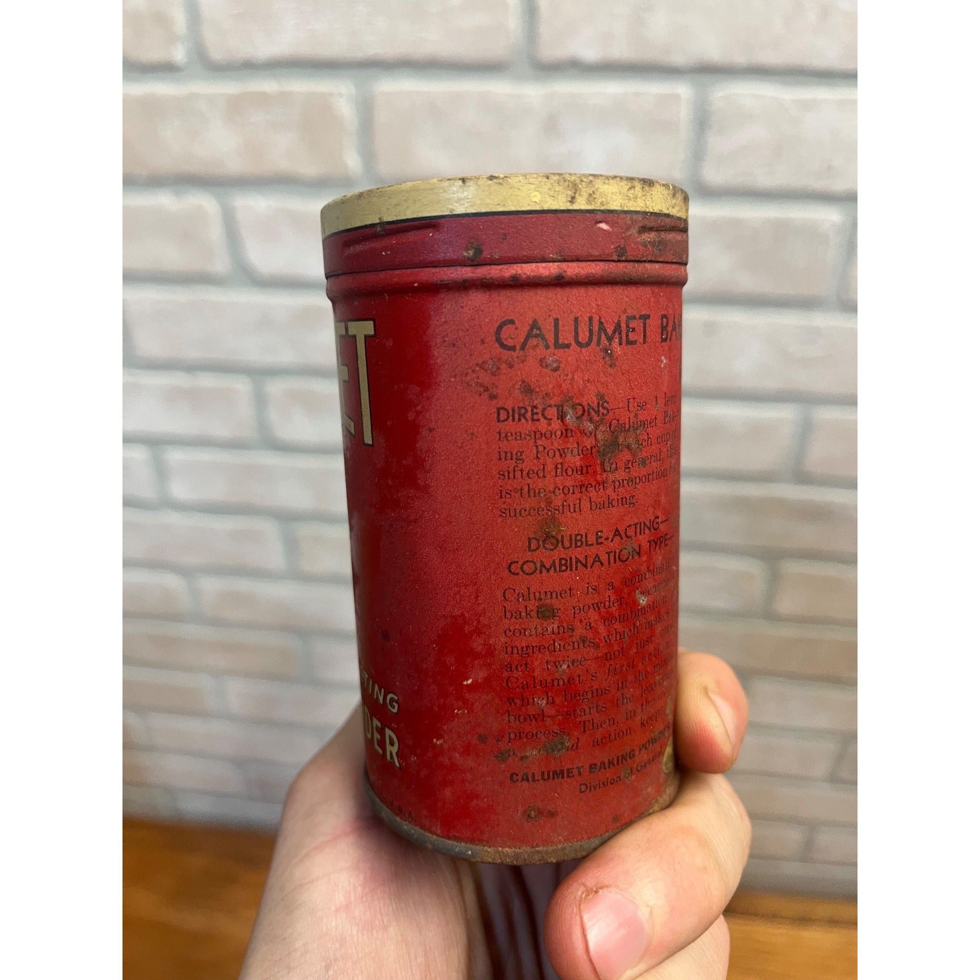 Vintage 1930s Calumet Baking Powder Tin Advertising Can Kitchen Decor Early Indian Logo