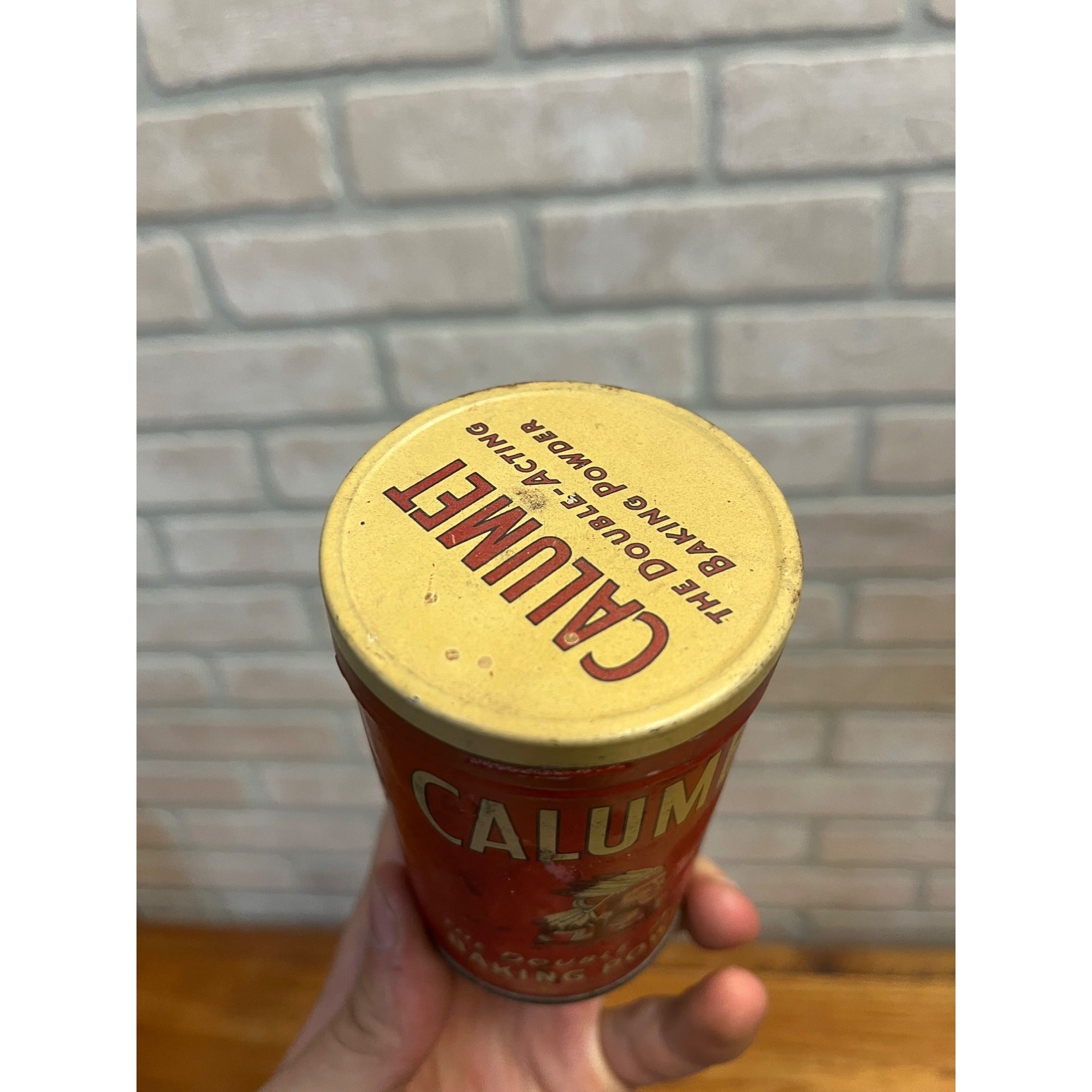 Vintage 1930s Calumet Baking Powder Tin Advertising Can Kitchen Decor Early Indian Logo