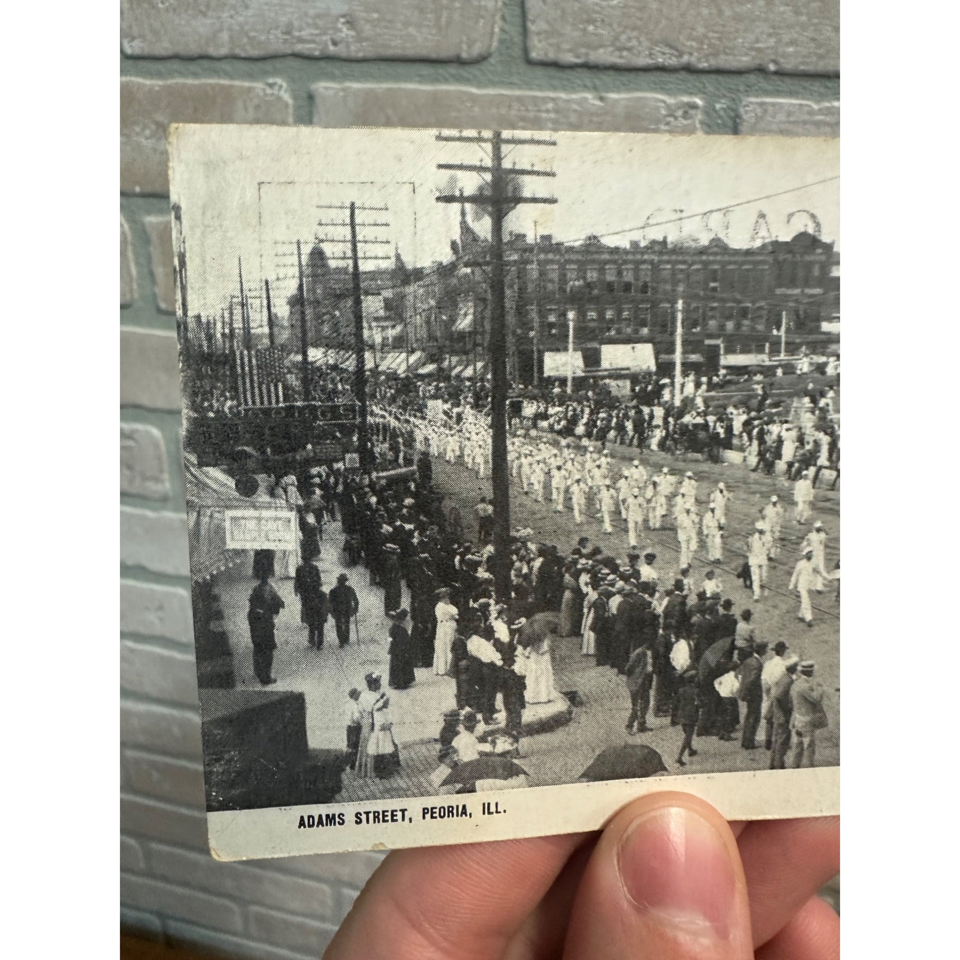 Vintage Postcard Adams Street Patriotic Parade View Peoria ILL Illinois 1908
